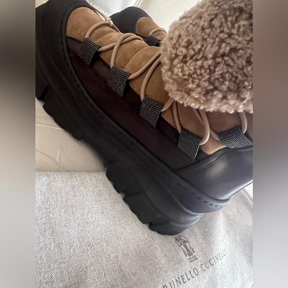 NWB Brunello Cucinelli Women Shearling Insert leather Ankle Boots Made Italy 38 - Picture 10 of 13